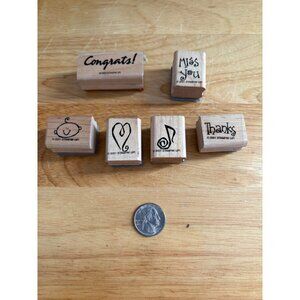 Stampin Up! 2001 Wooden Rubber Stamps Set Of 5 Congrats! Miss You Thanks Designs
